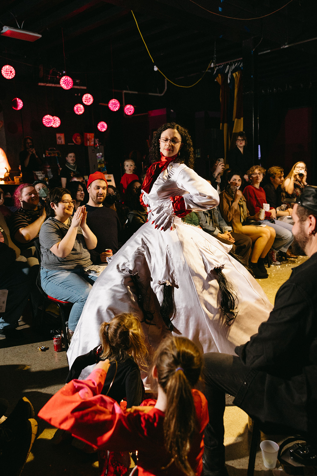 Dramatic avant-garde white structural ballgown