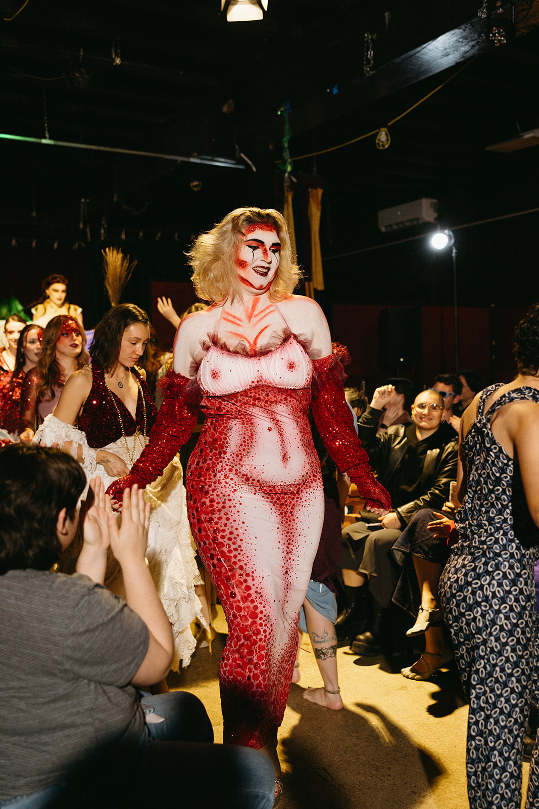 Bold handpainted red and pink mesh presentation look